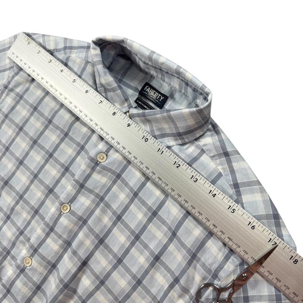 Faherty Men’s S Movement Shirt‎ Light Blue White Plaid Stretch - Picture 8 of 11